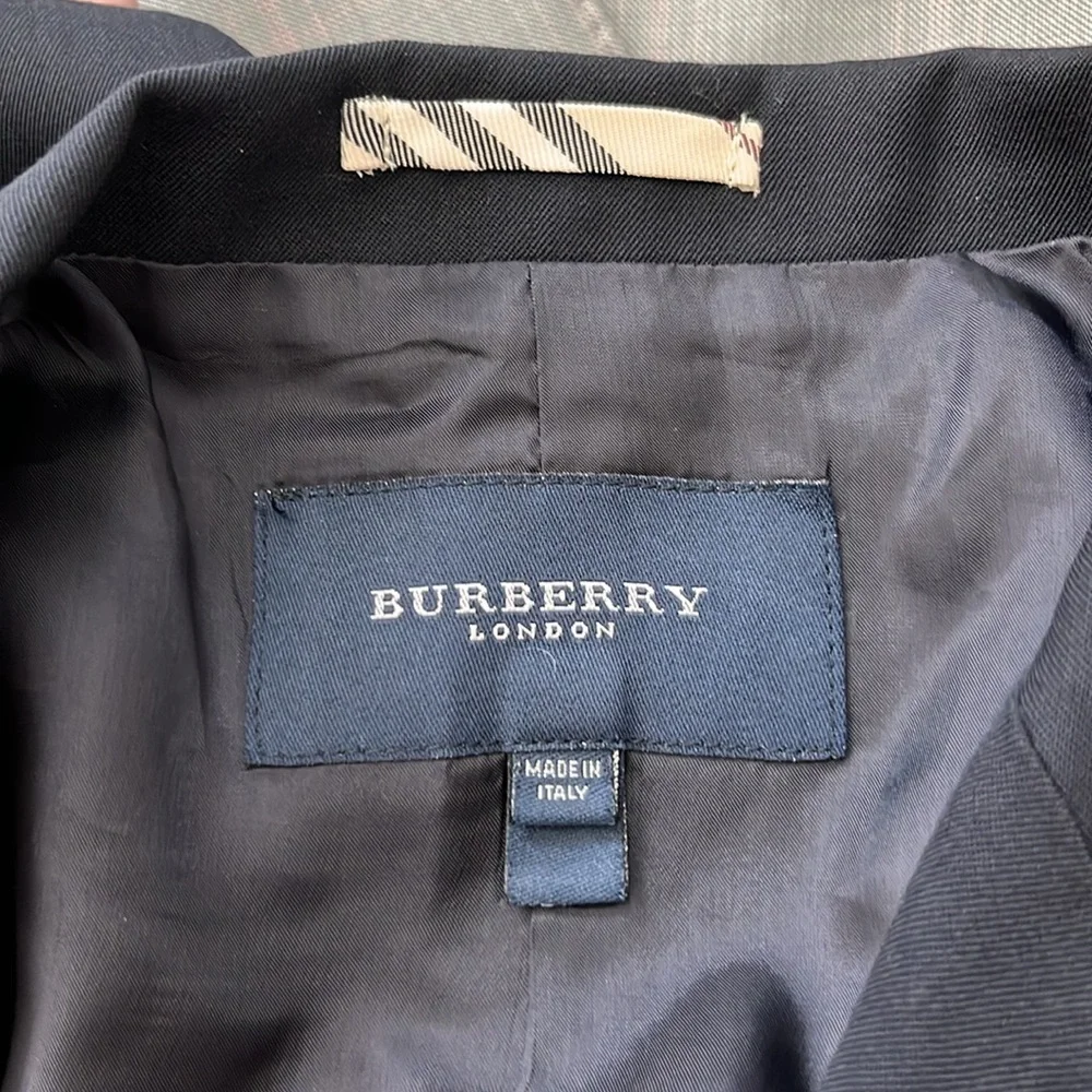 Burberry London Silver Enamel Button Navy Wool Stretch Blue Blazer - Picture 8 of 11